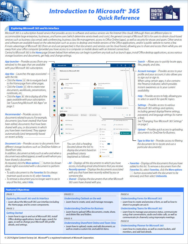 Introduction to Microsoft 365  – Quick Reference